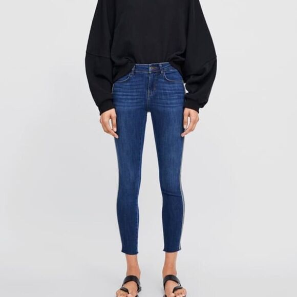 Zara BEJEWELED STRIPE JEANS Z1975 size 4 - Picture 4 of 15